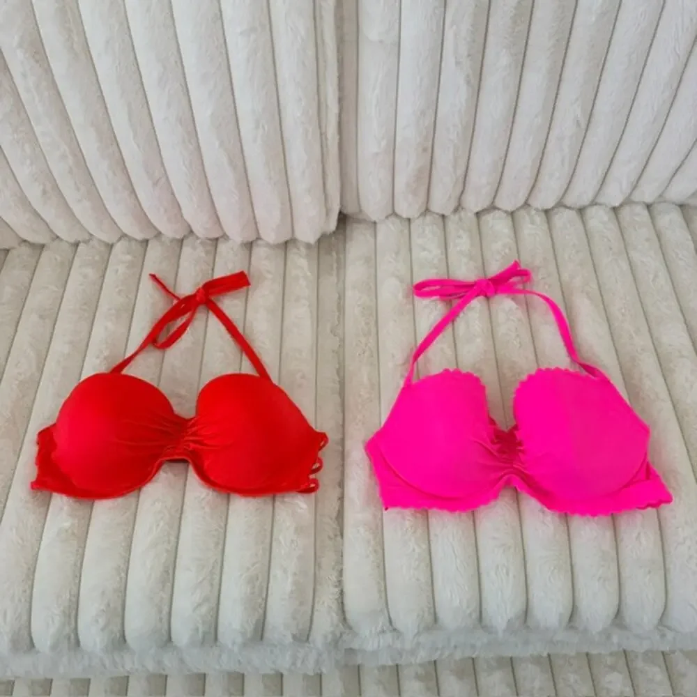 Victoria's Secret Lot‎ of 2 Swimwear Bikini Tops Padded Halter Tie 36C